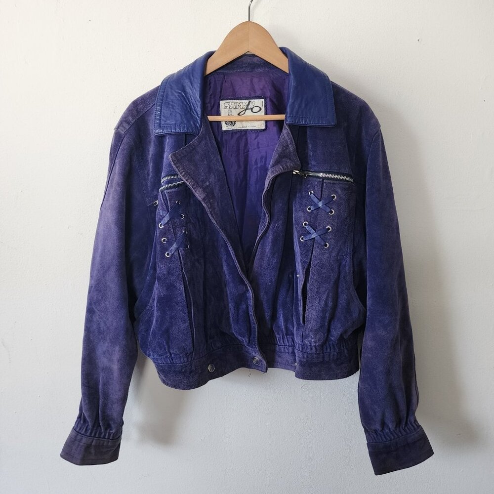 Womens Vintage Suede Leather Purple Jacket By Sammy Jo France Small/Medium